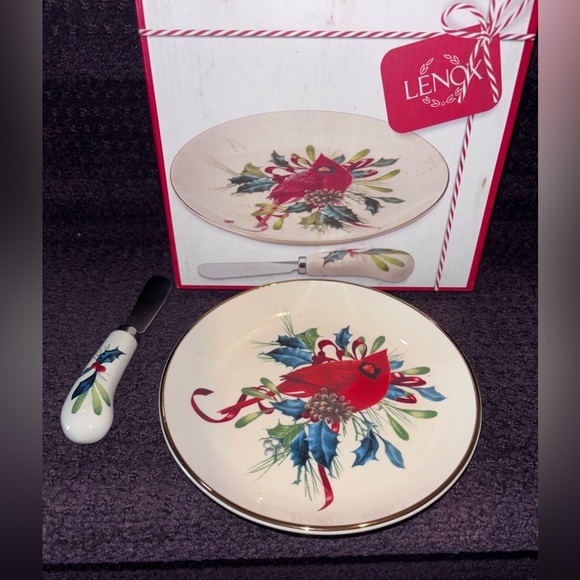 Lenox Festive Cardinal Plate and Spreader Set - Picture 1 of 5